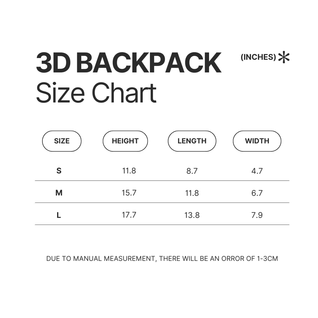 3D Backpack Size Chart - Black Pink Gifts