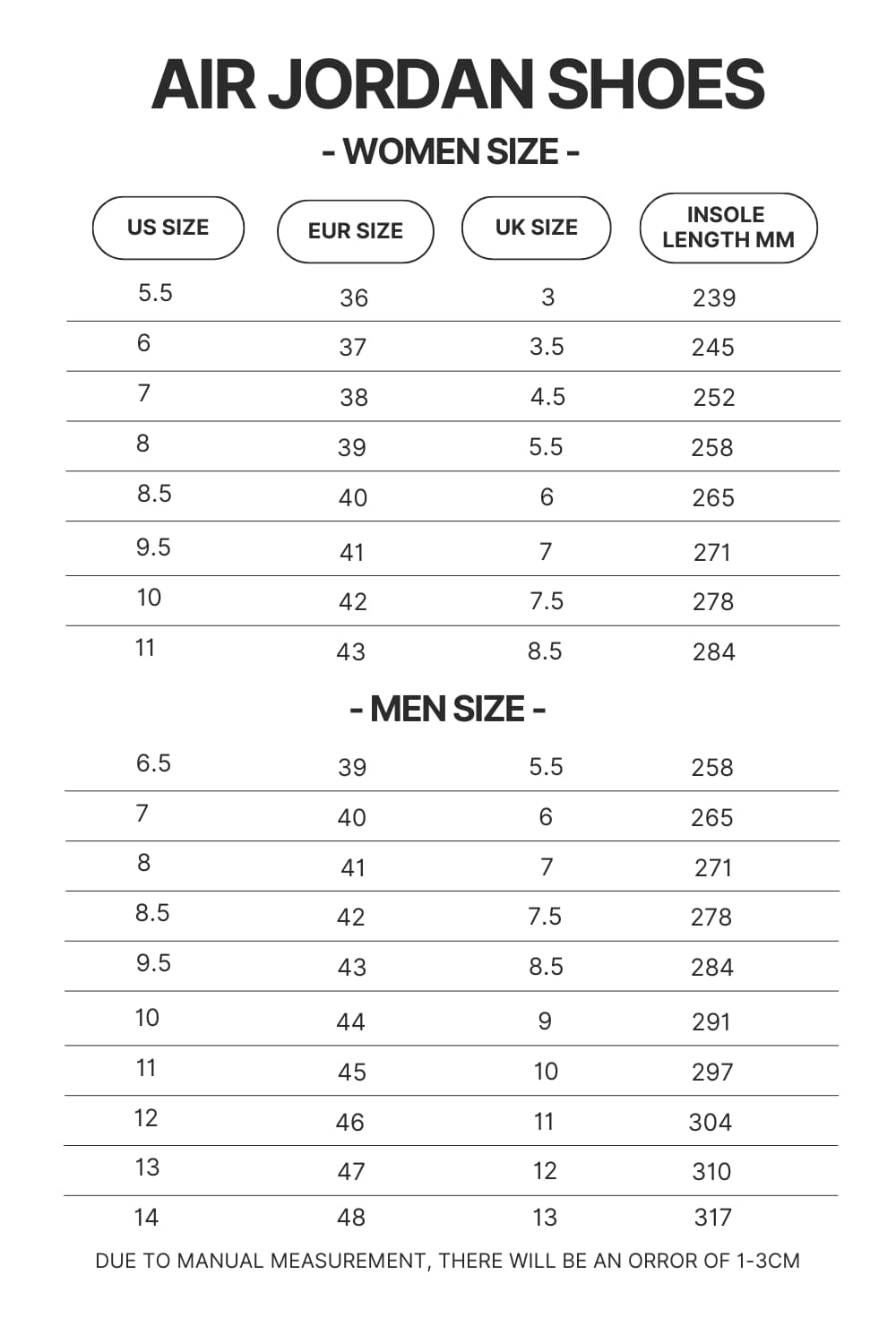 Air Jordan Shoes Size Chart - Black Pink Gifts
