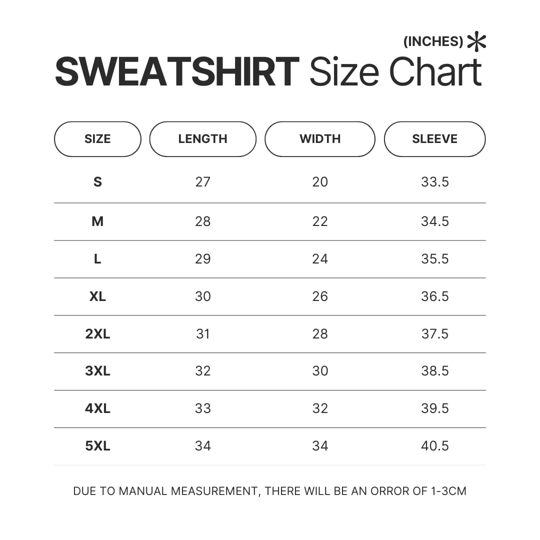 Sweatshirt Size Chart - Black Pink Gifts