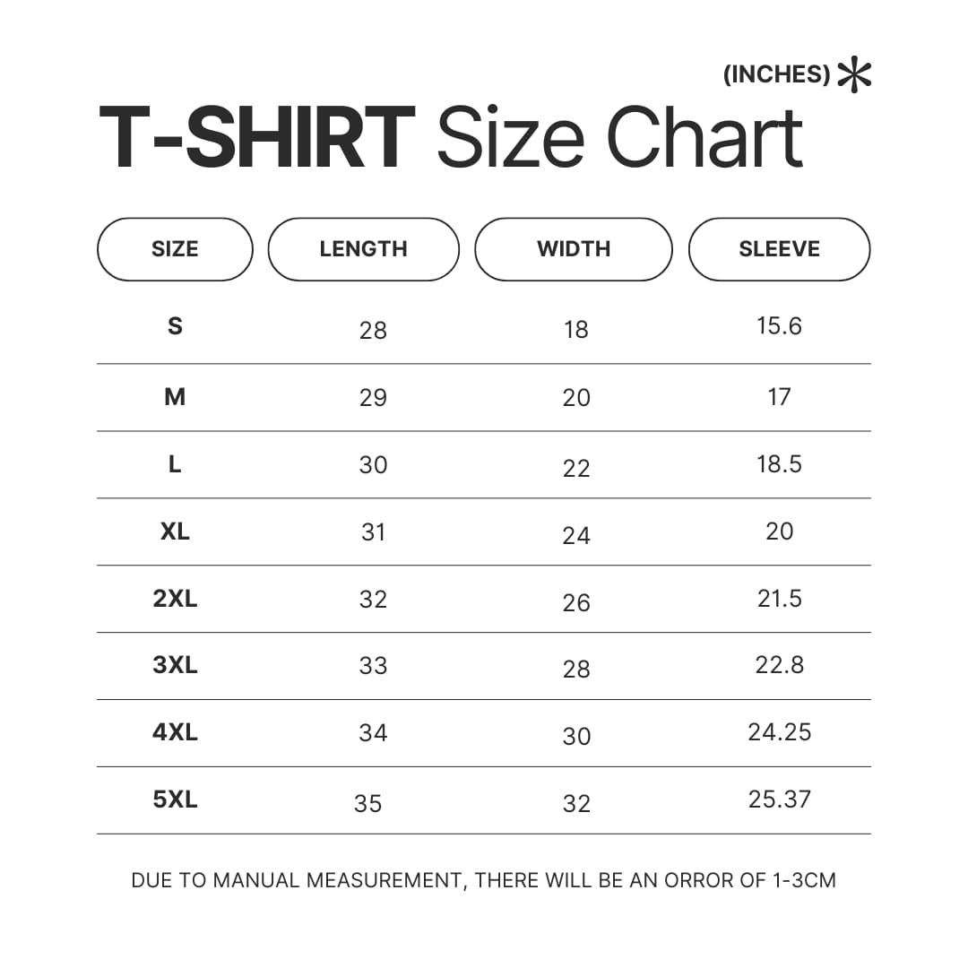 T shirt Size Chart - Black Pink Gifts